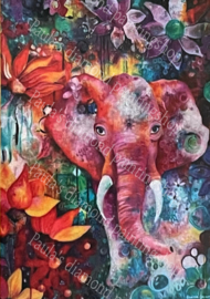 Gekleurde Olifant tussen de bloemen en vruchten (40x50cm full painting)