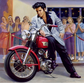 Elvis presley zittend op motor (40x50cm full painting)