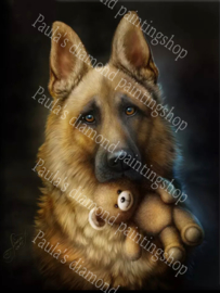 Duitse herdershond met een speeltje in zijn mond (40x50cm full painting)