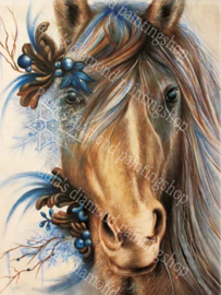 Close-up van een paardegezicht (40x50cm full painting)