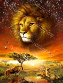Leeuw in de hemel kijkt naar zijn famillie (40x50cm full painting)