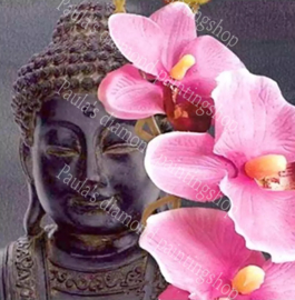 Boeddha met roze Orchideeën (40x50cm full painting)
