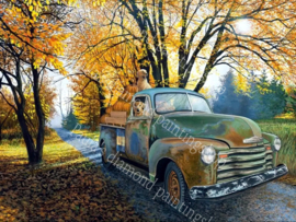 Chevrolet pickup met meloenen bewaakt door labradors (40x50cm full painting)