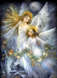 Twee engeltjes en vogeltjes bij maanlicht (40x50cm full painting)