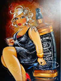 Dikke dame met Jack Daniel wiskey (40x50cm full painting)