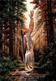 Biddende Indiaanse vrouw in het bos (40x50cm full painting)