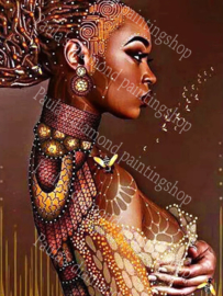 Mooie jong Afrikaanse dame met tatoo's (40x50cm full painting)