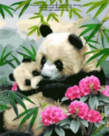 Panda met baby panda  (40x50cm) (full painting.)