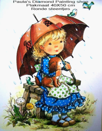 Meisje met hondje onder paraplu Hummeltje  (40x50cm full painting)