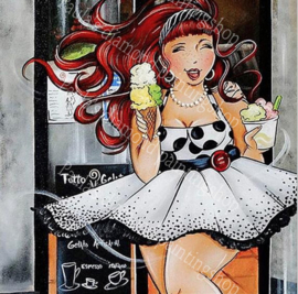 Dikke dame met ijsjes (40x50cm full painting)