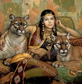 Karl  Bang met twee tamme Puma's (40x50cm full painting)