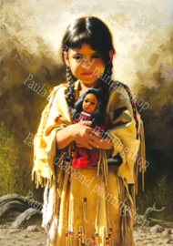 Indiaans meisje met haar popje (40x50cm full painting)