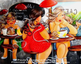 Dame's aan de koffie met gebak  (40x50cm) (full painting.)