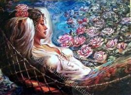 Mooie dame ligt heerlijk in haar hangmatje (40x50cm full painting)
