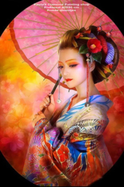 Japanse Geisha met parasol  (40x50cm full painting)