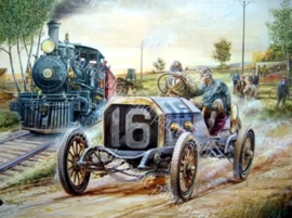 Race van de auto tegen een trein  (40x50cm full painting)