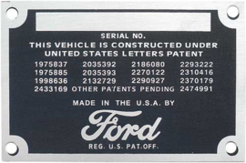 Ford Pickup Truck Patent Plate - Mounts On The Firewall