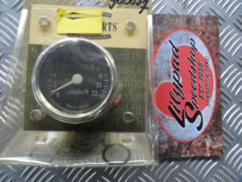 MINI SPEEDOMETER, 1:1 KMH CHROME WITH BLACK FACE PLATE