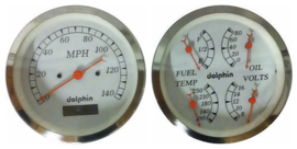 DOLPHIN 3 3/8 QUAD WHITE  MECH STREET ROD GAUGE SET HOT ROD, UNIVERSAL