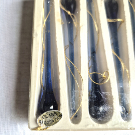 kerstversiering 6 pegels blauw glas blue glass christmas ornaments 1980s