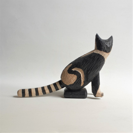 beeld poes houtsnijwerk folk art wood carving cat figurine lipiec 1980s
