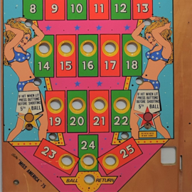 pin-up knikkerbaan flipperkast front bally ball game  1975