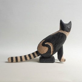 beeld poes houtsnijwerk folk art wood carving cat figurine lipiec 1980s