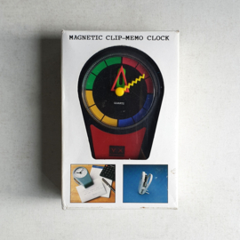 klok magnetic clip-memo wall clock memphis design style red 1990s