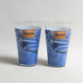 glazen 2x pair of jeans drinking glasses cerve italy 1980s