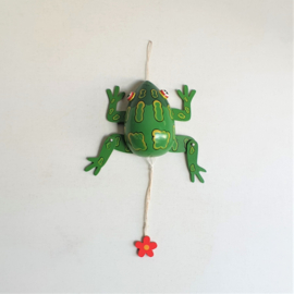 kikker trekpop hout wooden frog pull string doll 1980s