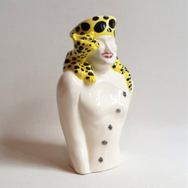 vaas dame met panter lady with panther shaped vase swineside ceramics 1980s