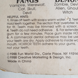 halloween living nightmare horror teeth in package 1988