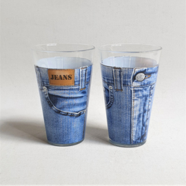 glazen 2x pair of jeans drinking glasses cerve italy 1980s
