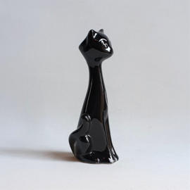 vaas kat figuur zwart black vase cat figurine 1980s