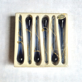 kerstversiering 6 pegels blauw glas blue glass christmas ornaments 1980s