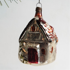 kerstversiering glas huisje christmas ornament 1930s - 1960s