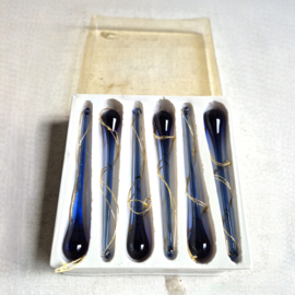 kerstversiering 6 pegels blauw glas blue glass christmas ornaments 1980s