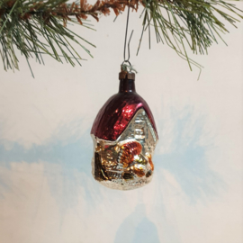 kerstversiering glas huisje christmas ornament 1930s - 1960s