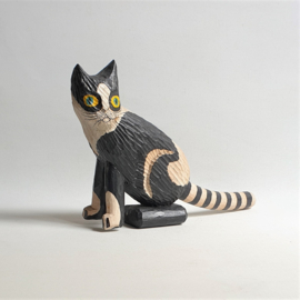 beeld poes houtsnijwerk folk art wood carving cat figurine lipiec 1980s