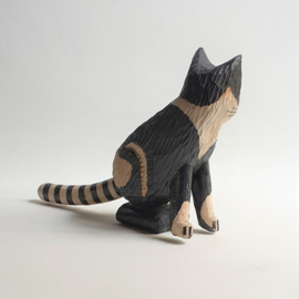 beeld poes houtsnijwerk folk art wood carving cat figurine lipiec 1980s