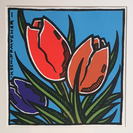 schiffmacher, henk "tulpen"zeefdruk in lijst lithograpf "tulips" in frame 2000s