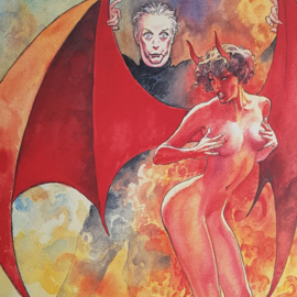 manara, milo italy pin-up devil demon female signed 1e print p.a. 1998