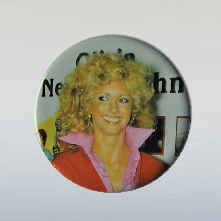 newton john, olivia button pin 1970s