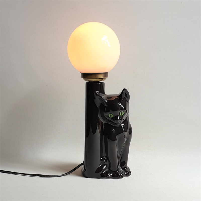 tafellamp zwarte kat black cat shaped table lamp 1980s