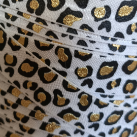 Haarband elastiek / biasband    leopard wit zwart goud