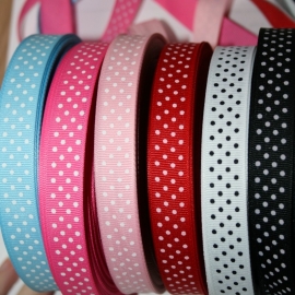 Geweven polkadot lint diverse kleuren 15mm breed