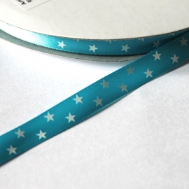 Satijn lint fel blauw met sterren print 10mm breed