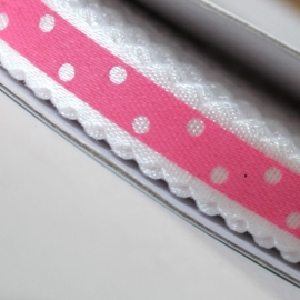 10mm breed roze satijn polkadot lint met schulprandje p/m