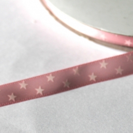 Satijn lint roze met sterren print 10mm breed