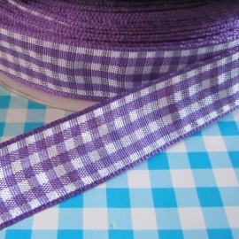 Mooi Paars satijn gingham ruitband 15mm breed